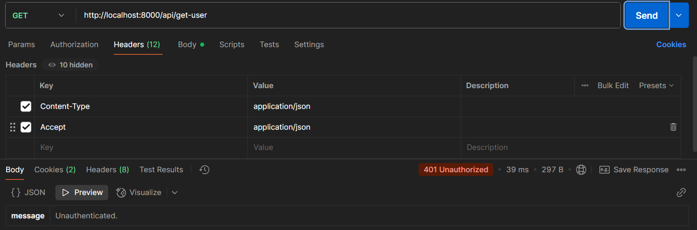 Postman Get User Unauth Laravel Sanctum - NganggurDev